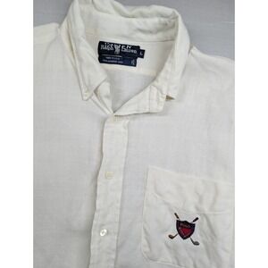 Vintage USA Ralph Lauren Linen Half-Crested Pullover L Golf Crest Embroidered